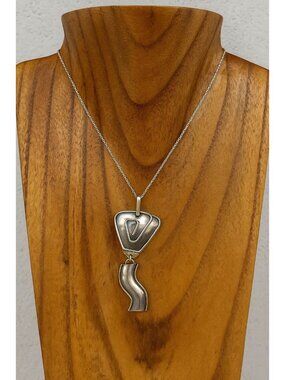Silver 925 Mixed Metal Pendant from Peru Abstract Triangle Wavy Dangling Tail
